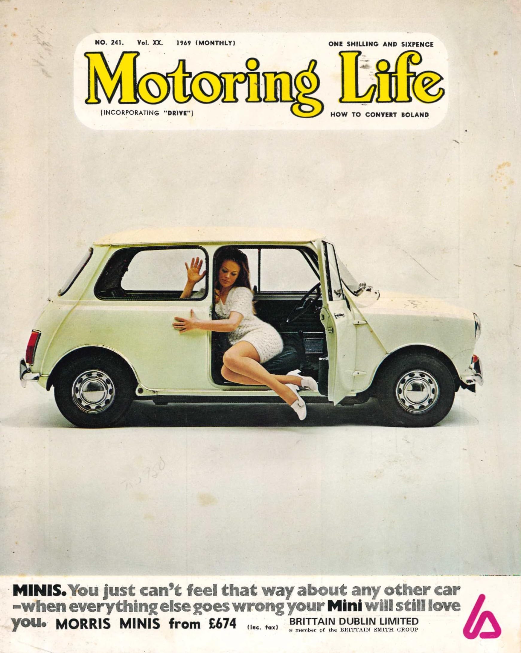 Motoring Life magazine (Ireland) - incorporating Drive - No 241, Vol XX (Vol 20), 1969 - Morris Mini/Brittain Dublin Limited