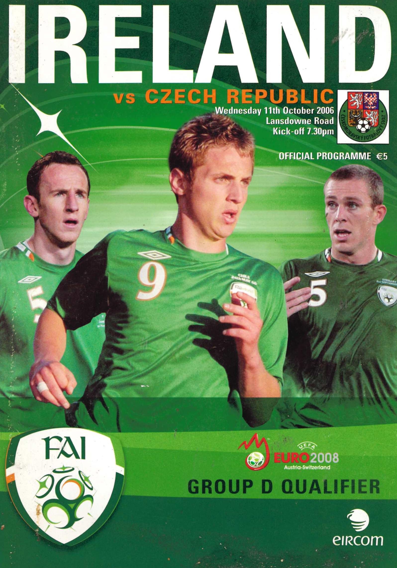 Republic of Ireland v Czech Republic matchday programme, 11 October 2006, Lansdowne Road, Dublin - Euro 2008 Group D Qualifier