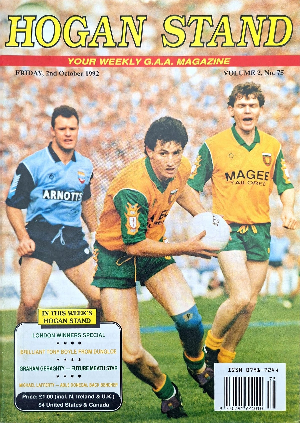 Hogan Stand GAA Magazine, 2 October 1992, Vol 2 No 75: Donegal All-Ireland champions 1992 – Donegal v Dublin final cover; Donegal's journey home, Tony Boyle, Michael Lafferty, Graham Geraghty