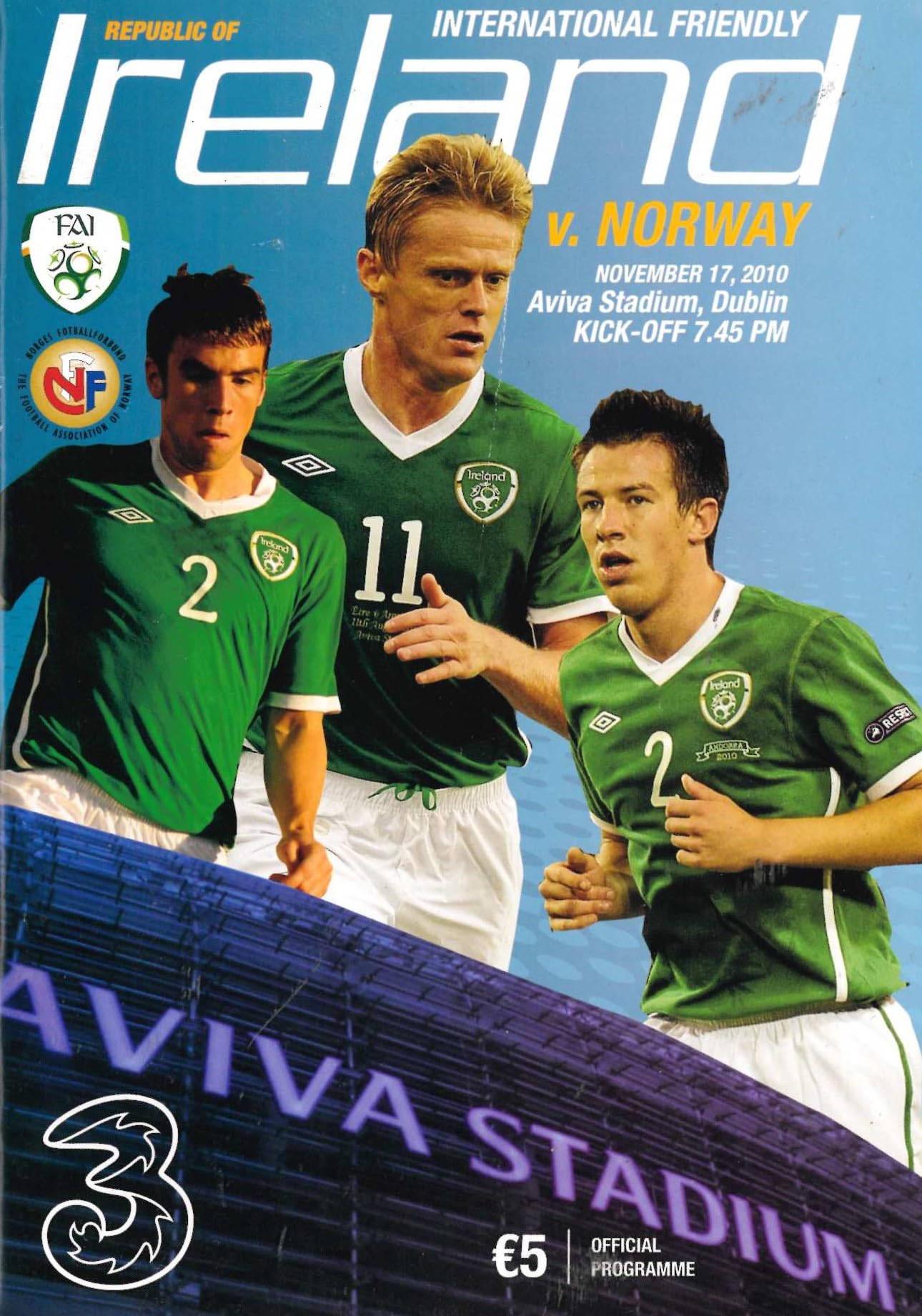 Republic of Ireland v Norway matchday programme, 17 November 2010, Aviva Stadium, Dublin - international friendly