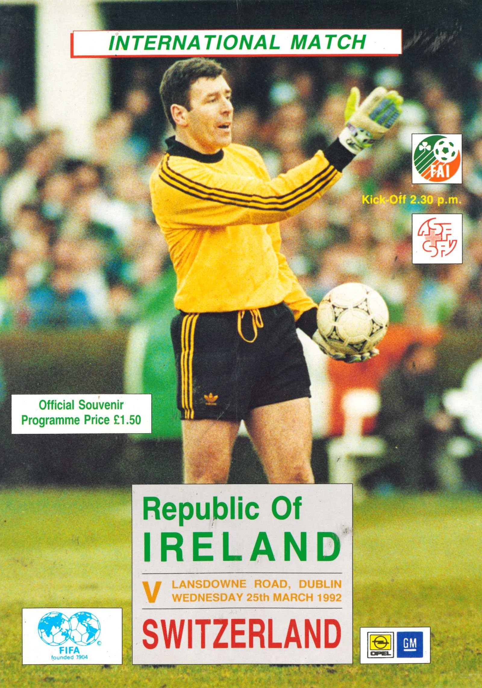 Republic of Ireland v Switzerland matchday programme, 25 March 1992, Lansdowne Road, Dublin - international friendly