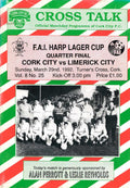 Cork City 'Cross Talk' Vol 8 No 25: Cork City v Limerick City, 29 March 1992 matchday programme — FAI Harp Lager Cup quarter-final at Turner's Cross; the chairman announces the building of Bishopstown