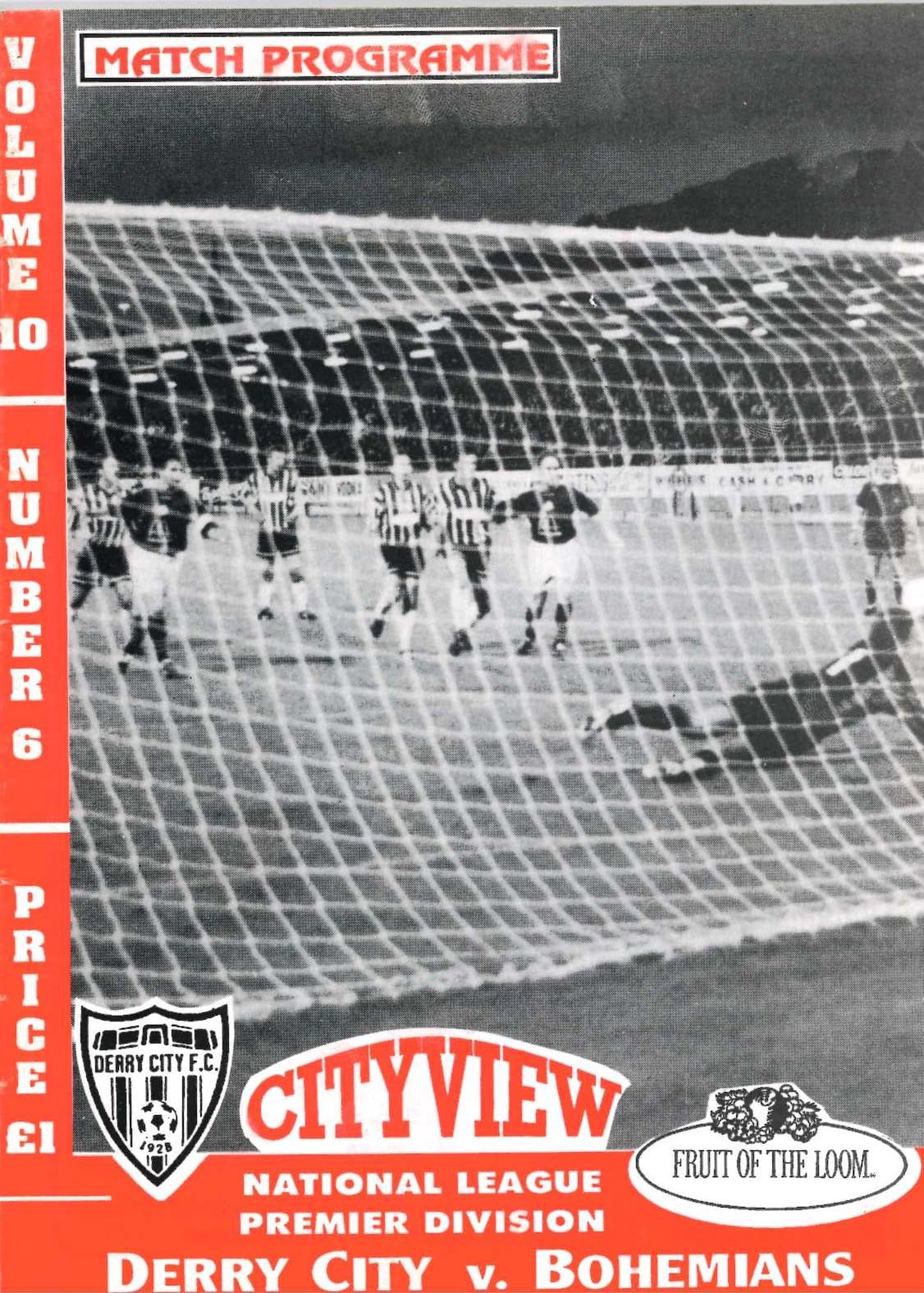 Derry City FC 'Cityview', Vol 10 No 6: Derry City v Bohemians, 2 October 1994 matchday programme — National League Premier Division at the Brandywell