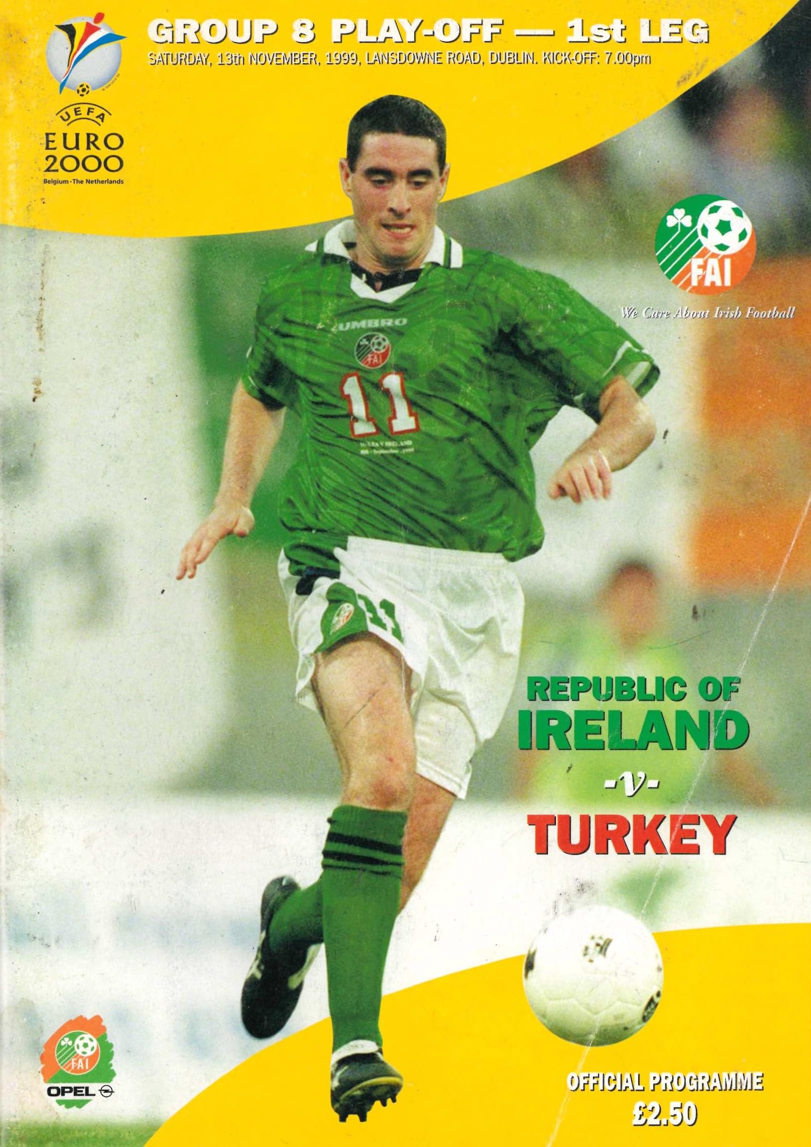 Republic of Ireland v Turkey matchday programme, 13 November 1999, Lansdowne Road, Dublin - Euro 2000 Group 8 Playoff