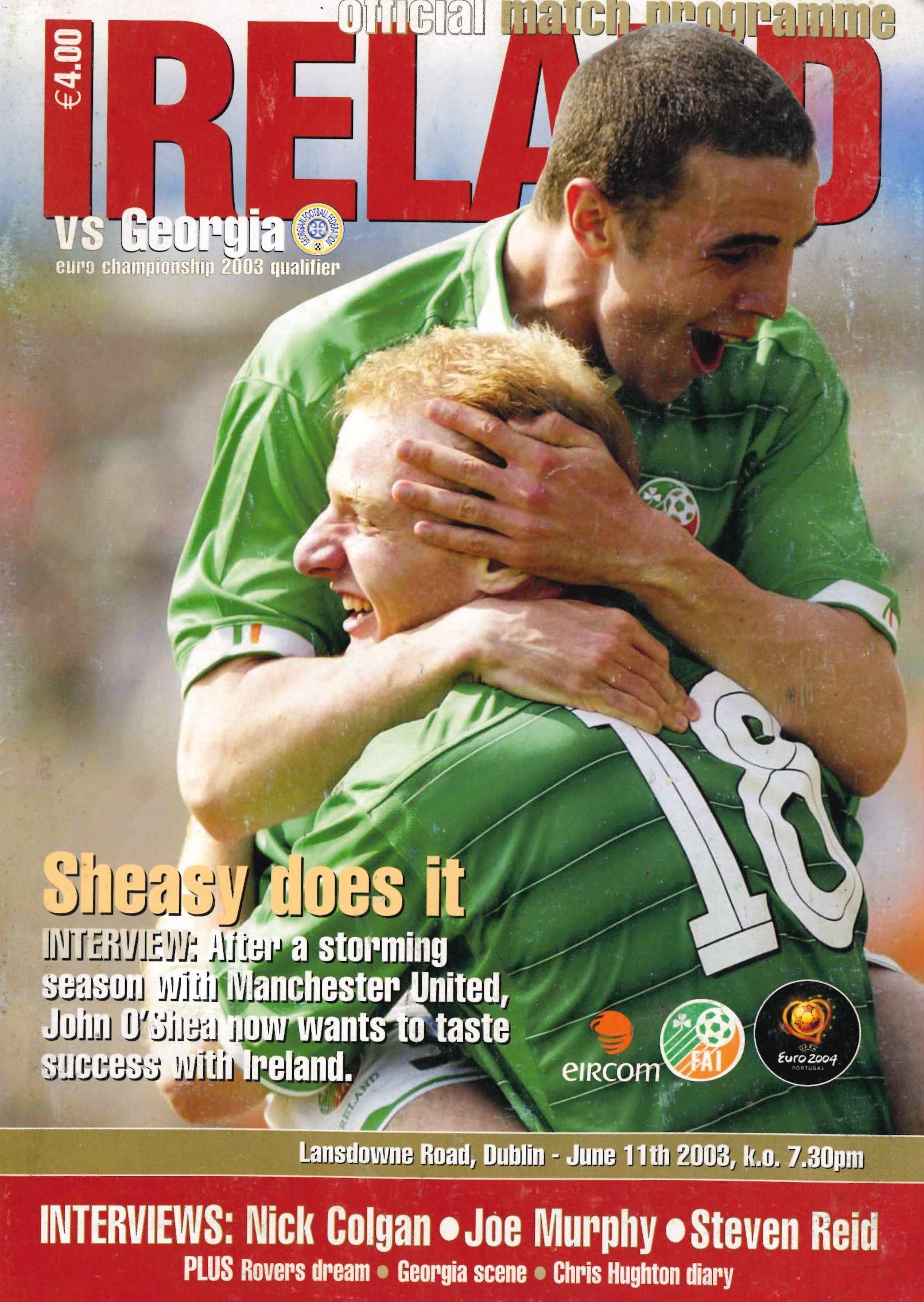Republic of Ireland v Georgia matchday programme, 11 June 2003, Lansdowne Road, Dublin - Euro Championship 2003 Qualifier