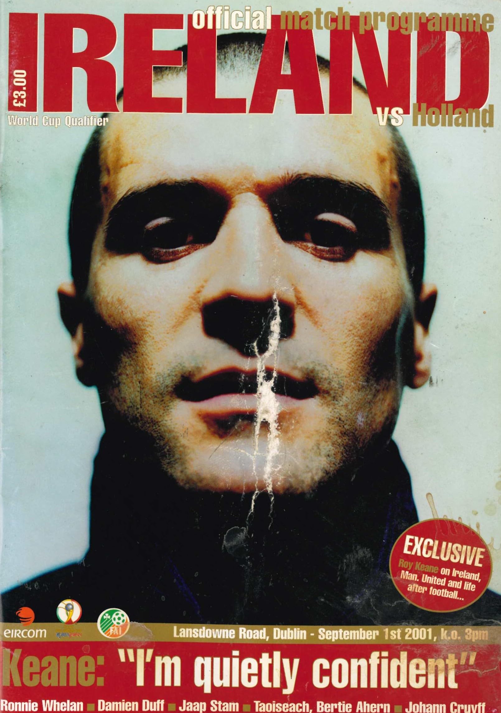 Republic of Ireland v Holland matchday programme, 1 September 2001, Lansdowne Road, Dublin - World Cup Qualifier