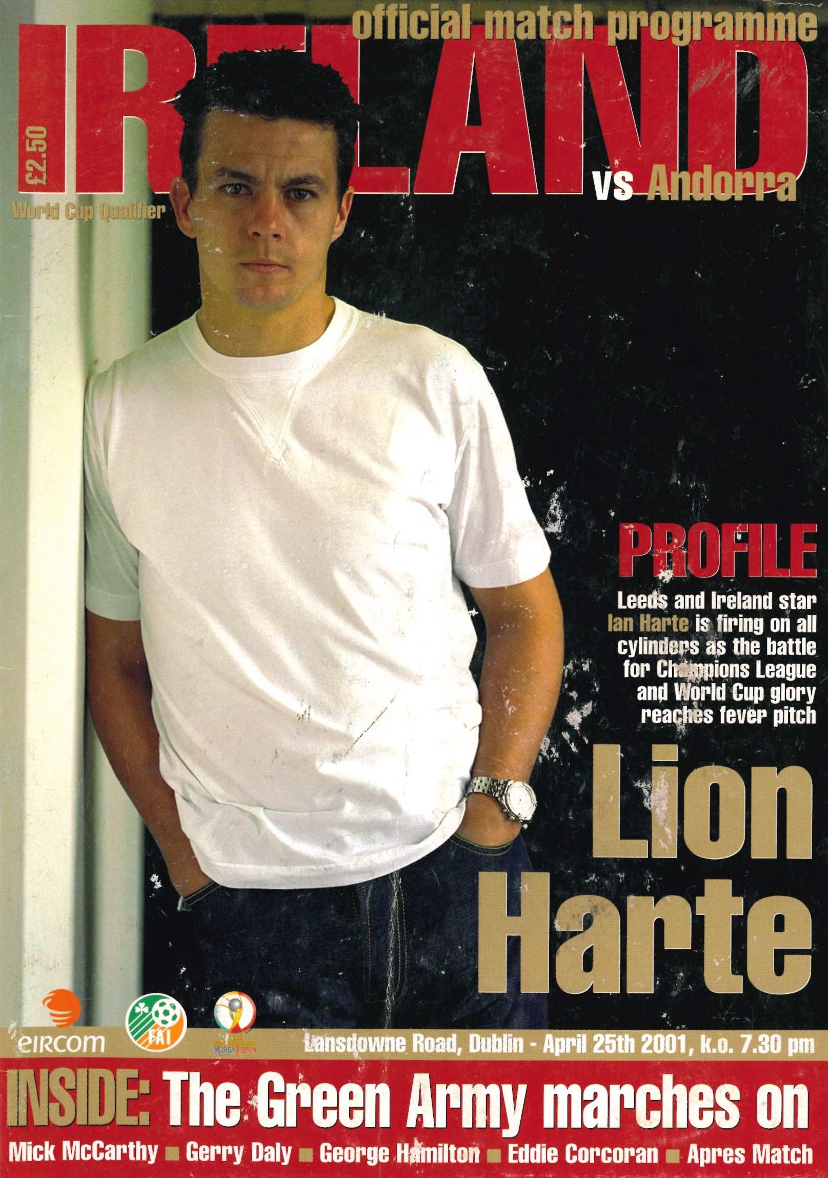 Republic of Ireland v Andorra matchday programme, 25 April 2001, Lansdowne Road, Dublin - World Cup Qualifyer