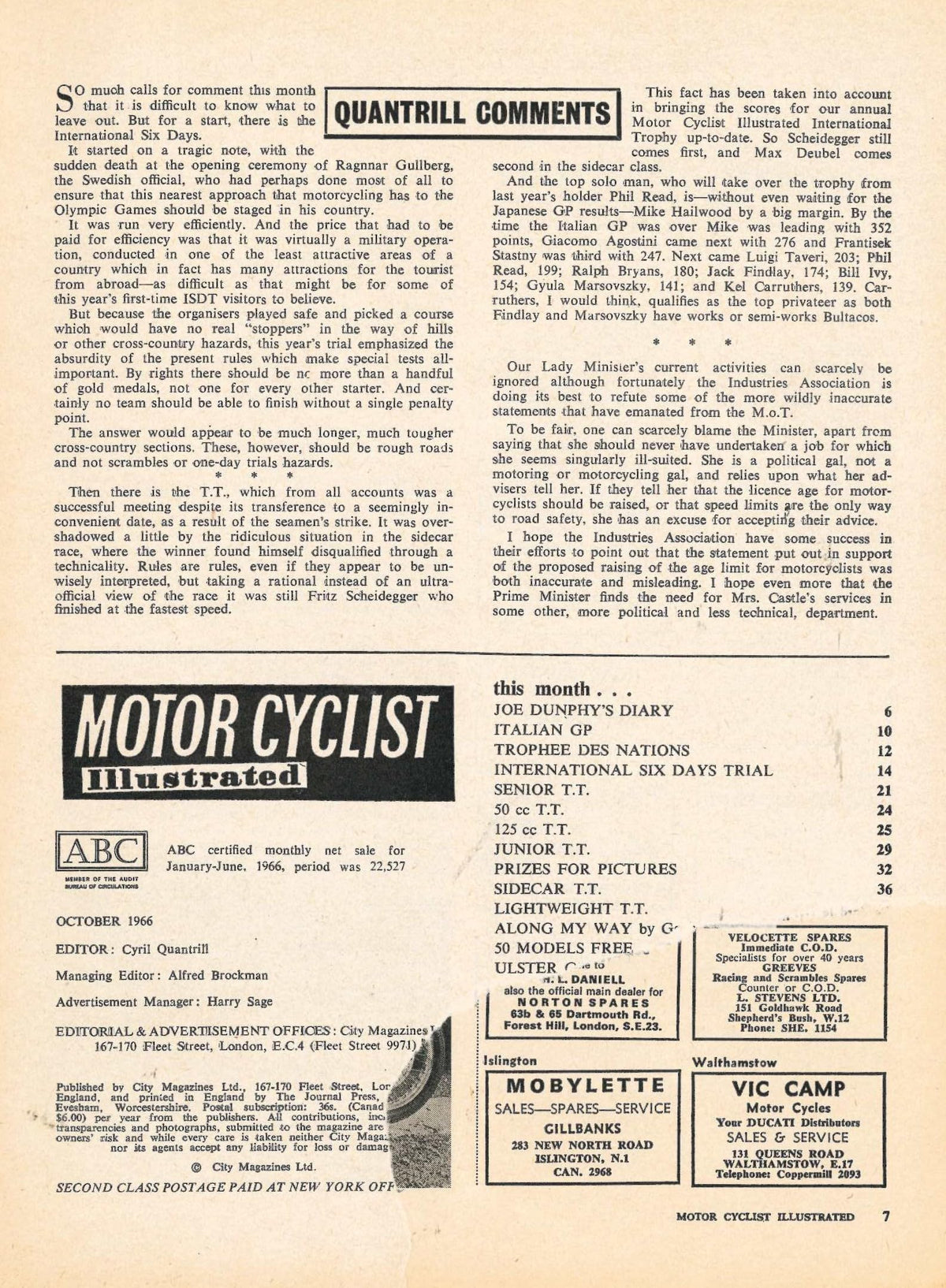 Motor Cyclist Illustrated magazine - October 1966