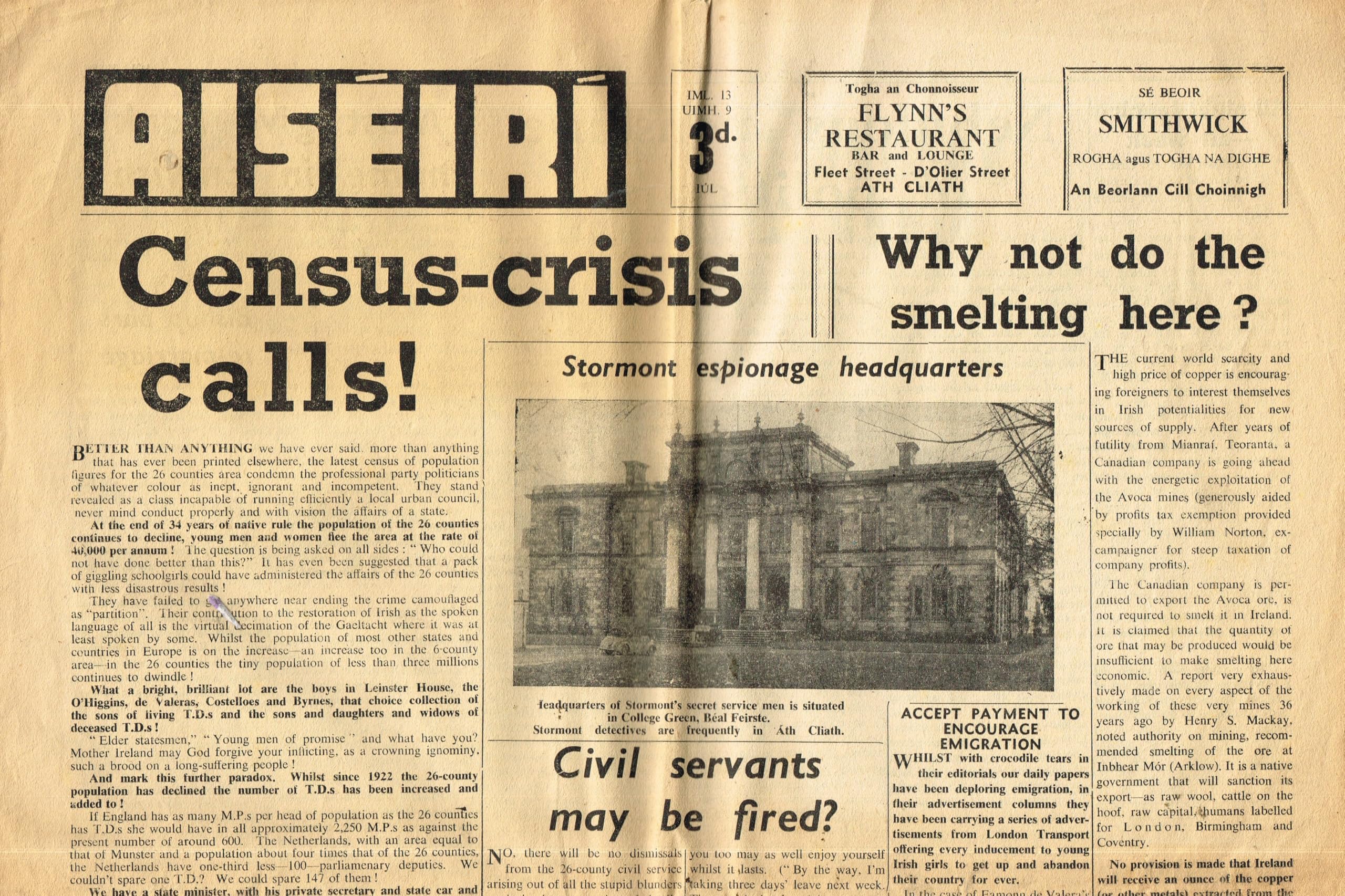 Aiséirí newspaper: Iml 13, Uimh 9, Iúl 1956 (Vol 13, Number 9, July 1956)