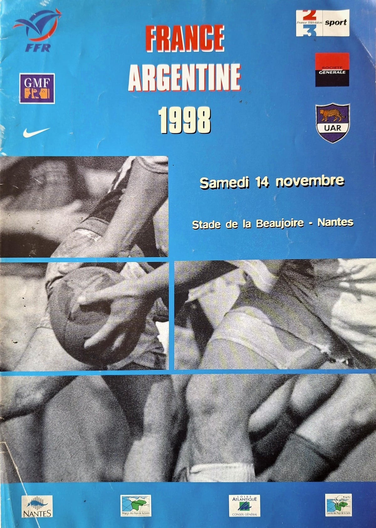France v Argentina rugby union matchday programme 1998: Stade de la Beaujoire, Nantes, 14 November 1998 – France v Argentine, Fédération Française de Rugby autumn test