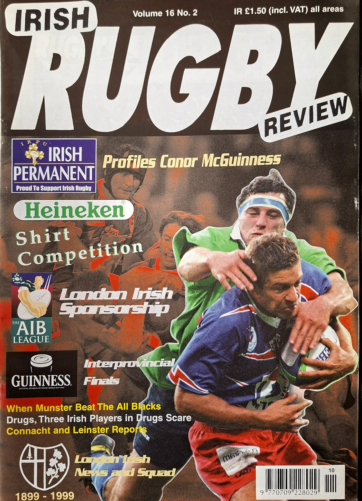 Irish Rugby Review magazine, Vol 16 No 2, 1998: Conor McGuinness profile, drugs scare, 20 years since Munster beat the All Blacks, Guinness Interpros, London Irish squad, Leinster v Stade Français