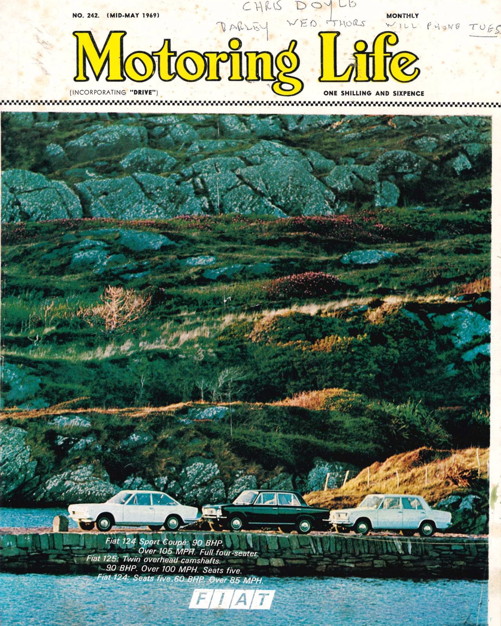 Motoring Life magazine (Ireland) - incorporating Drive - No 242, mid-May 1969 - Fiat 124, Fiat 125