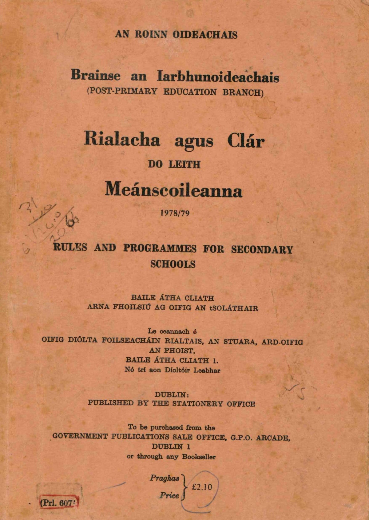 Rialacha agus Clár do leith Meánscoileanna 1978/79 - Rules and Programmes for Secondary Schools - Department of Education (Ireland)/An Roinn Oideachas