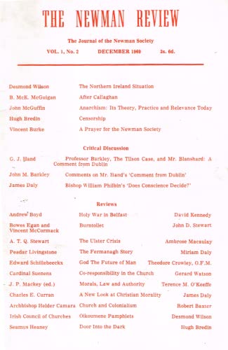 The Newman Review, Vol 1, No 2, December 1969: The Journal of the Newman Society