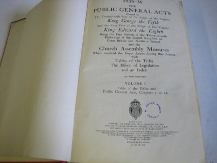 The Public General Acts : Passed in the Twenty-Sixth Year of the Reign of His Majesty Volume 1 1935-36