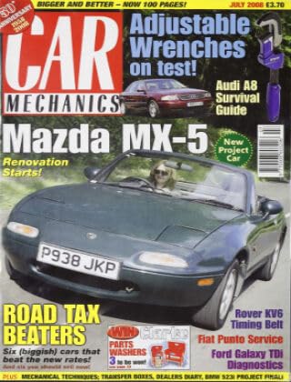 Car Mechanics magazine, July 2008: Mazda MX-5, Rover KV6, Fiat Punto, Ford Galaxy Tdi, Audi A8