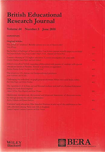 BERJ: British Educational Research Journal, June 2018, Volume 44, Number 3 - Journal of the British Educational Research Association