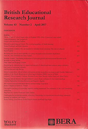BERJ: British Educational Research Journal, April 2017, Volume 43, Number 2 - Journal of the British Educational Research Association