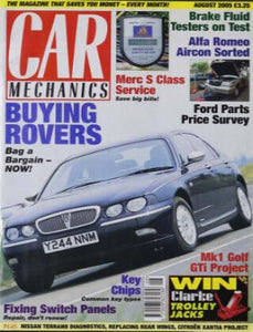 Car Mechanics magazine, August 2005: Rover, Mercedes S Class, Ford parts, VW Mk1 Golf Gti, Ford parts, Alfa Romeo aircon