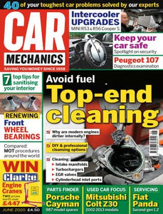 Car Mechanics magazine, June 2020: top-end cleaning, front wheel bearings, Porsche Cayman 987 parts, Mitsubishi Colt Z30, Fiat Panda Gen2 1.2, Peugeot 107, Mini R53 and R56 Cooper S