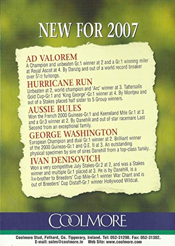 Coolmore DVD 2007 - Five New Sires for 2007: Ad Valorem, Hurricane Run, Aussie Rules, George Washington, Ivan Denisovich