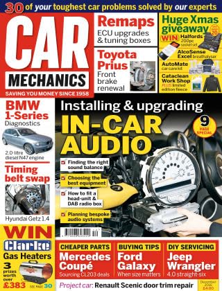 Car Mechanics magazine, December 2016: in-car audio, BMW 1-Series diagnostics, 2.0-litre diesel N47, Hyundai Getz 1.4 timing belt, Toyota Prius front brakes, Mercedes CL203 Coupé