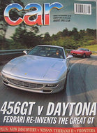 CAR magazine 08/1993 featuring Ferrari Daytona, 456GT, Porsche 968, Land Rover, Nissan