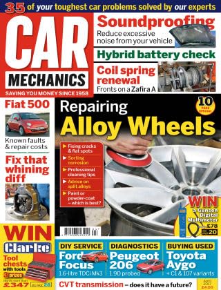 Car Mechanics magazine, April 2017: alloy wheels, Fiat 500 faults, Ford Focus 1.6-litre TDCi Mk3, Peugeot 206 1.9D diagnostics, Toyota Aygo C1 and 107, Vauxhall Zafira A coil springs, soundproofing