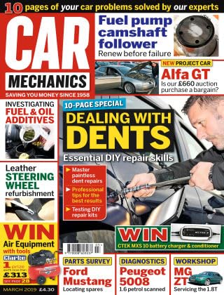 Car Mechanics magazine, March 2019: dents, Alfa Romeo GT, Ford Mustang parts, Peugeot 5008 diagnostics, MG ZT 1.8T
