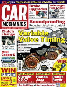 Car Mechanics magazine, August 2016: variable valve timing (VVT), Renault Scenic 1.6 VVT petrol clutch, BMW Mini Cooper S, VW Polo 1.4 MPI timing belt and water pump, Citroen C5 X7