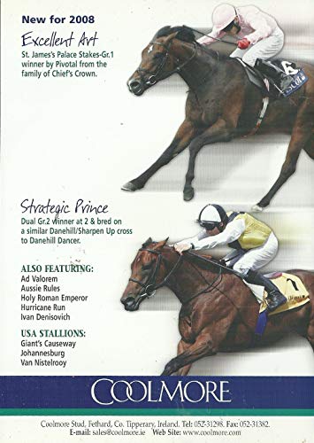 Coolmore 2008 DVD: Dylan Thomas, Excellent Art, Strategic Prince, Ad Valorem, Aussie Rules, Holy Roman Emperor, Hurricane Run, Ivan Denisovich, Giant's Causeway, Johannesburg, Van Nistelrooy