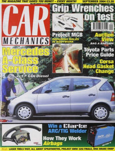 Car Mechanics magazine, September 2004: Mercedes A-Class 1.7 Cdi Diesel, Toyota parts, Vauxhall Corsa head gasket, airbags, MGB