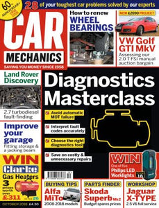 Car Mechanics magazine, October 2018: diagnostics masterclass, Land Rover Discovery 2.7 turbodiesel fault-finding, VW Golf GTI MkV, Alfa Romeo MiTo, Skoda Superb Mk2, Jaguar X-Type 2.5 V6