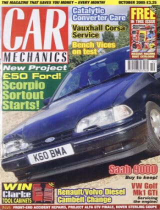 Car Mechanics magazine, October 2005: Ford Scorpio, Saab 9000, VW Golf Mk1 Gti, Vauxhall Corsa, Renault/Volvo Diesel cambelt