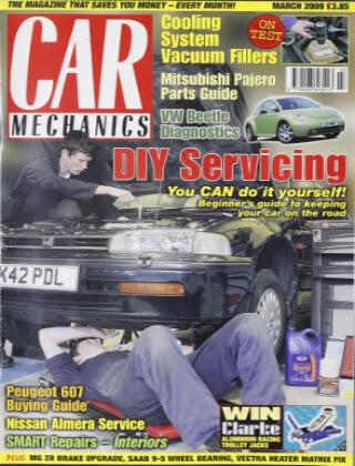 Car Mechanics magazine, March 2009: VW Beetle diagnostics, Mitsubishi Pajero parts, Peugeot 607, Nissan Almera, MSART car