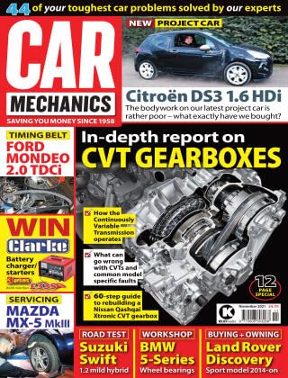 Car Mechanics magazine, November 2021: CVT gearboxes, Ford Mondeo 2.0 TDCi timing belt, Mazda MX-5 MkIII, Citroen DS3 1.6 Hdi, Suzuki Swift, BMW 5-series wheel bearings, Land Rover Discovery