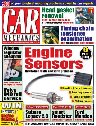 Car Mechanics magazine, August 2014: engine sensors, Volvo 940, Subaru Legacy 2.5 MPI management, Smart Roadster spares, Ford Mondeo Mk3