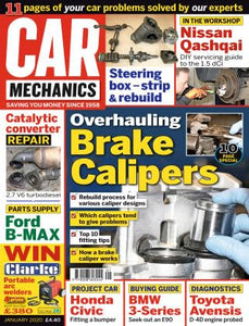 Car Mechanics magazine, January 2020: brake calipers, 2.6 V6 turbodiesel catalytic converter, Ford B-Max parts, Nissan Qashqai, Honda Civic, BMW 3-Series E90, Toyota Avensis D-4D diagnostics