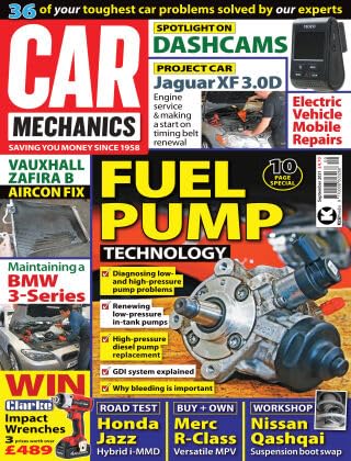 Car Mechanics magazine, September 2021: fuel pump technology, Vauxhall Zafira B aircon, BMW 3-Series, Jaguar XF 3.0D timing belt, Honda Jazz Hybrid i-MMD, Mercedes R-Class, Nissan Qashquai