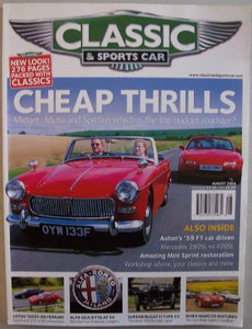 Classic & Sports Car, August 2004, Vol. 23 No. 5 (Bargain Sportscar Showdown, Lotus vs Ferrari, Alfa Giulietta at 50, Marcos group test, Bugatti T55, Aston DBR4)