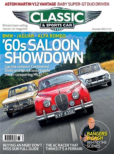 Classic and Sports Car Magazine, November 2022, Vol 41, No 8: '60s Saloon Showdown - BMW, Jaguar, Alfa Romeo, MGB, Aston Martin V12 Vantage, AC, Ferrari (Classic & Sportscar)