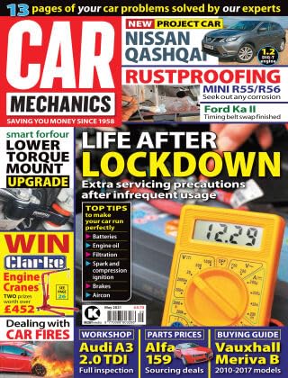 Car Mechanics magazine, May 2021: post-lockdown service, Smart Forfour lower torque mount, Nissan Qashquai, Mini R55/R56 rustproofing, Ford Ka II, Audi A3 2.0 TDI, Alfa Romeo 159, Vauxhall Meriva B
