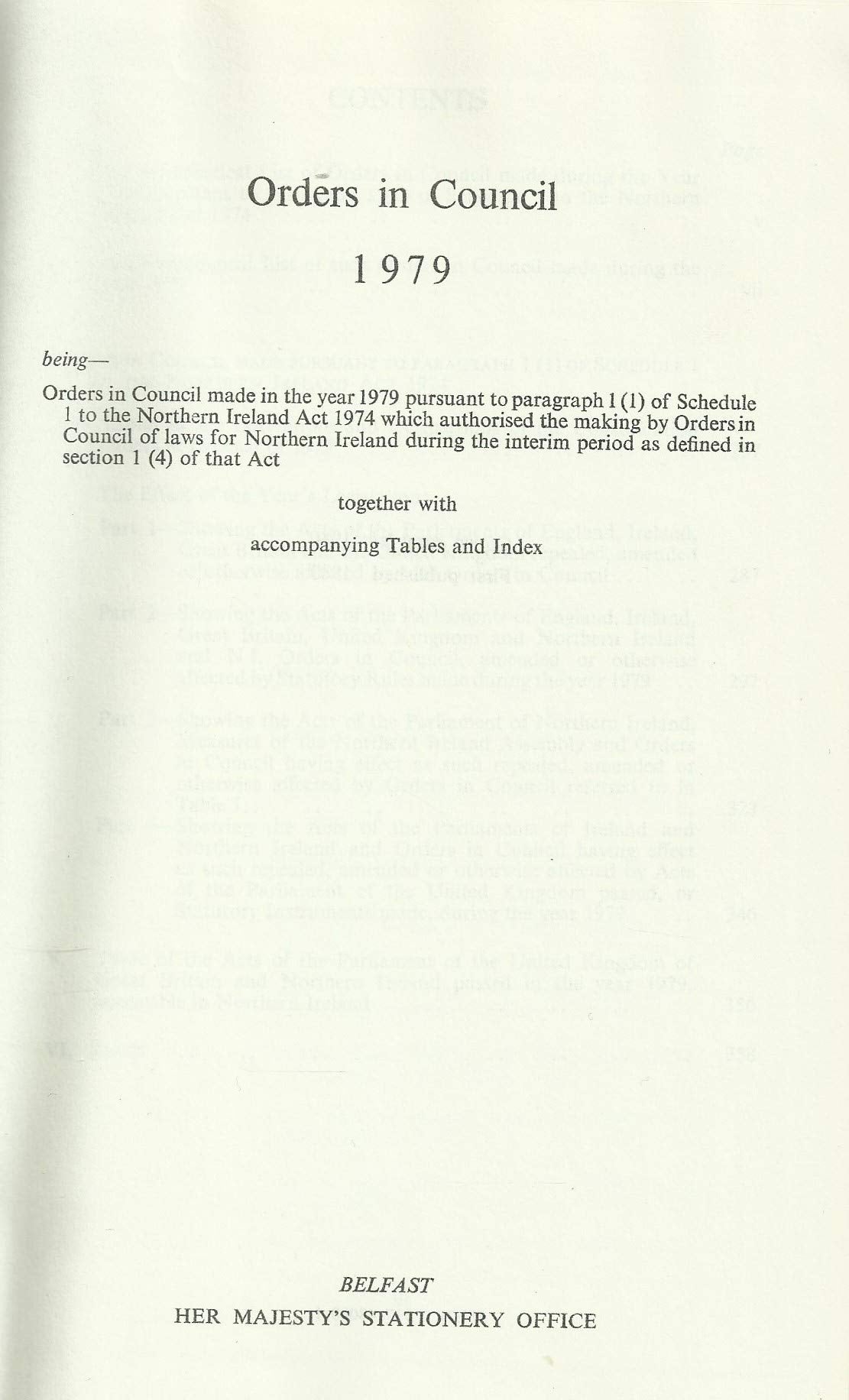 Northern Ireland Statutes 1979 - Orders in Council