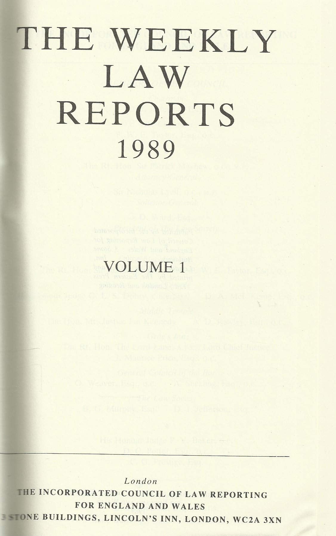 Weekly Law Reports 1989 Vol 1