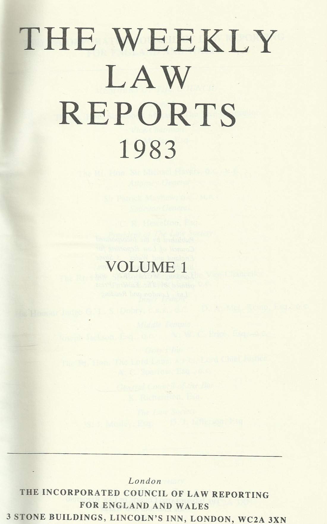 The Weekly Law Reports 1983, Volume I