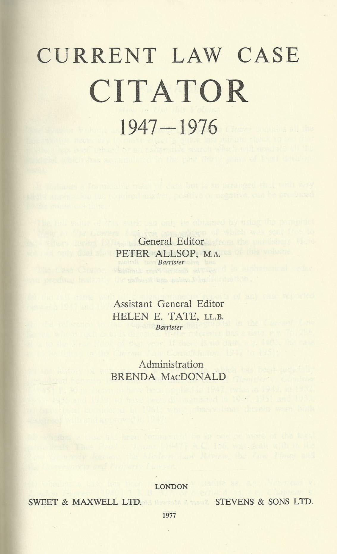 Current Law Case Citators 1947-1976