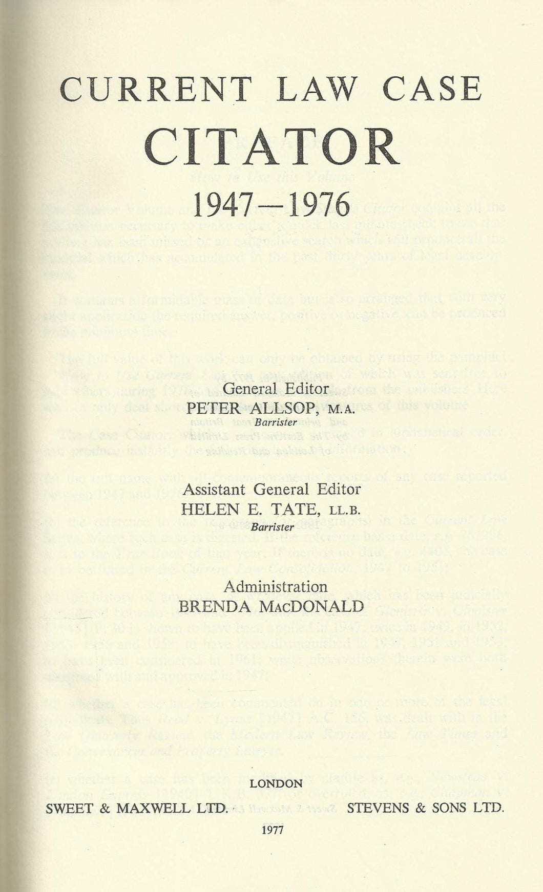 Current Law Case Citators 1947-1976