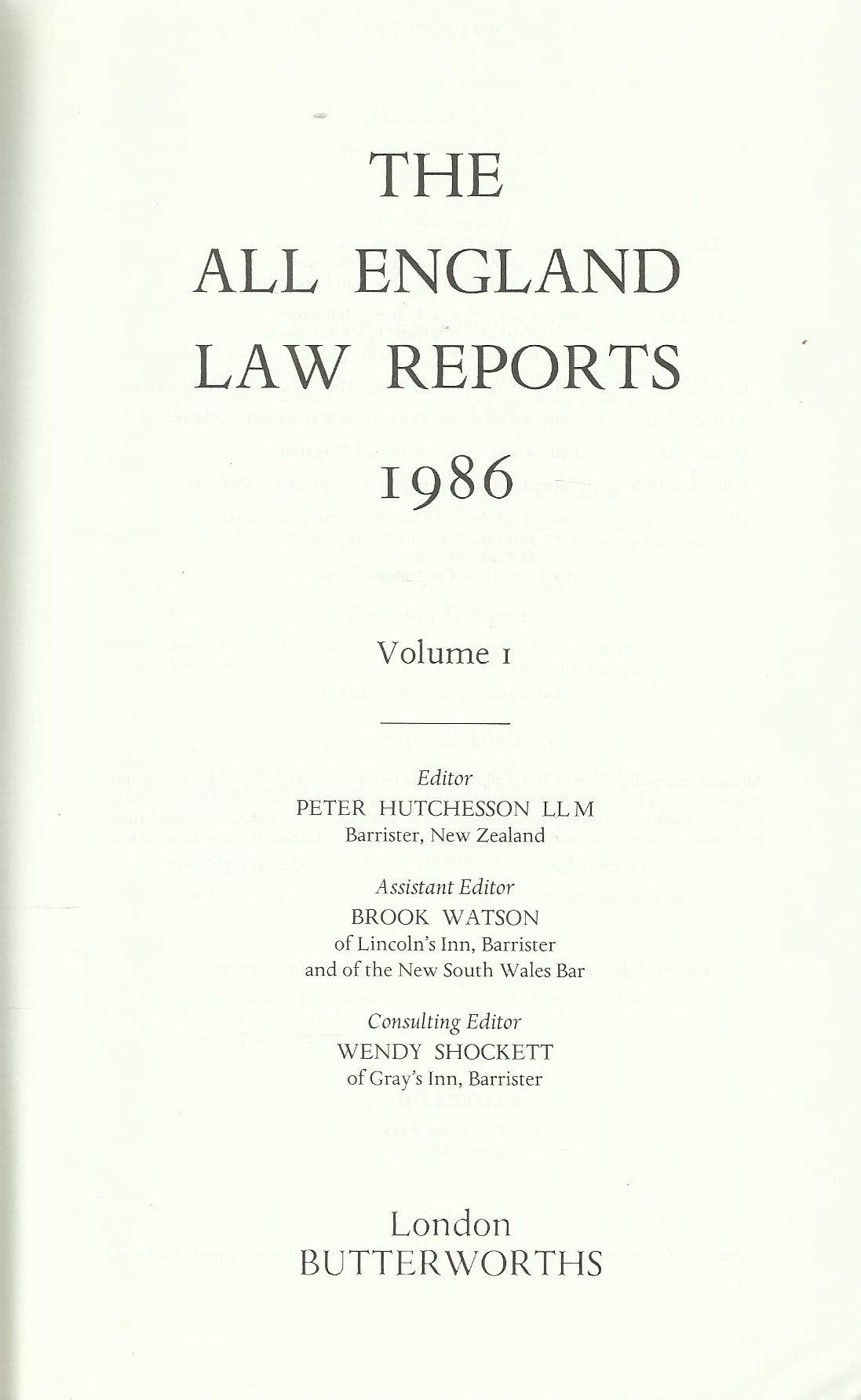 The All England Law Reports: 1986 Vol 1