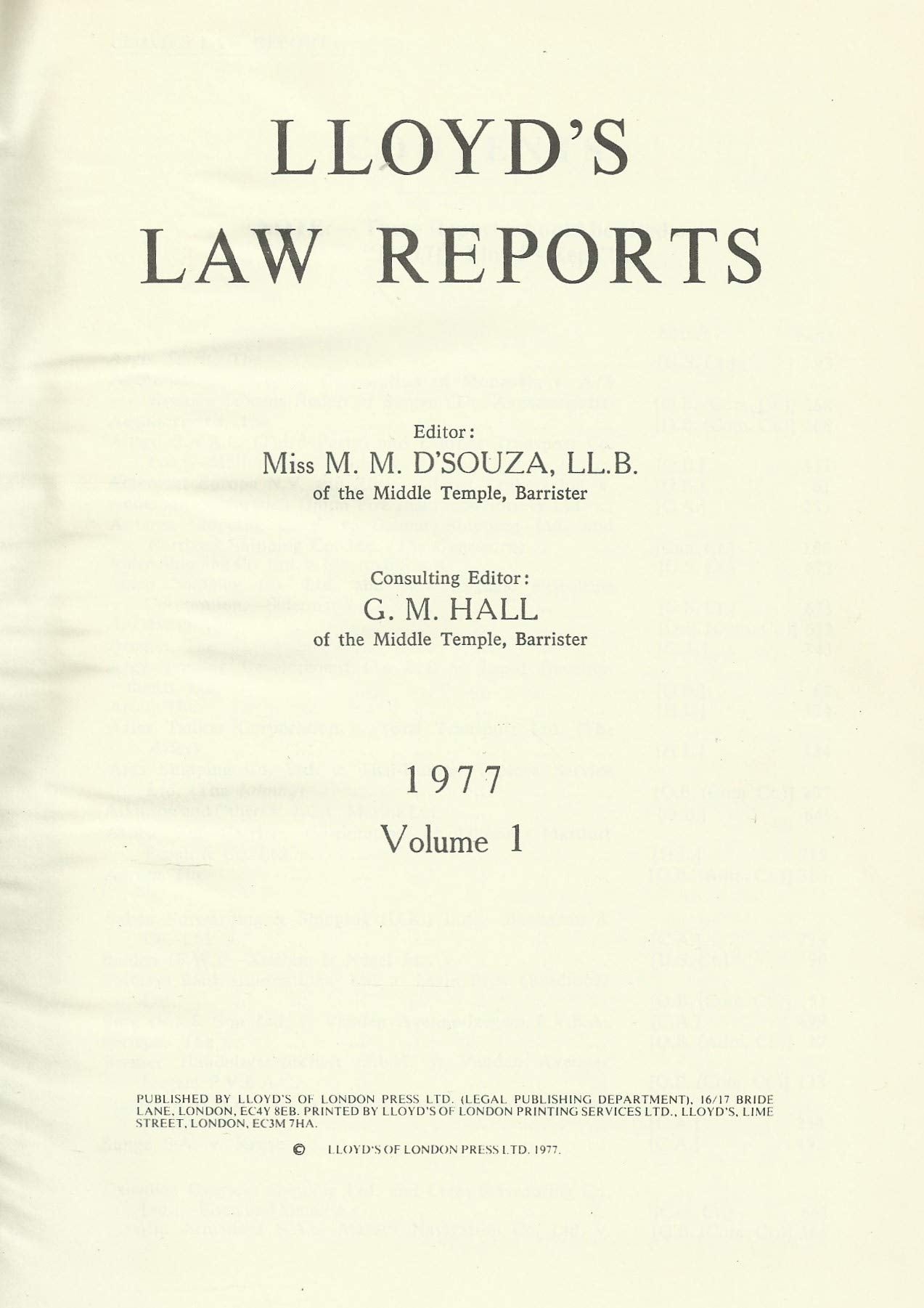 Lloyd's Law Reports - 1977, Volume 1