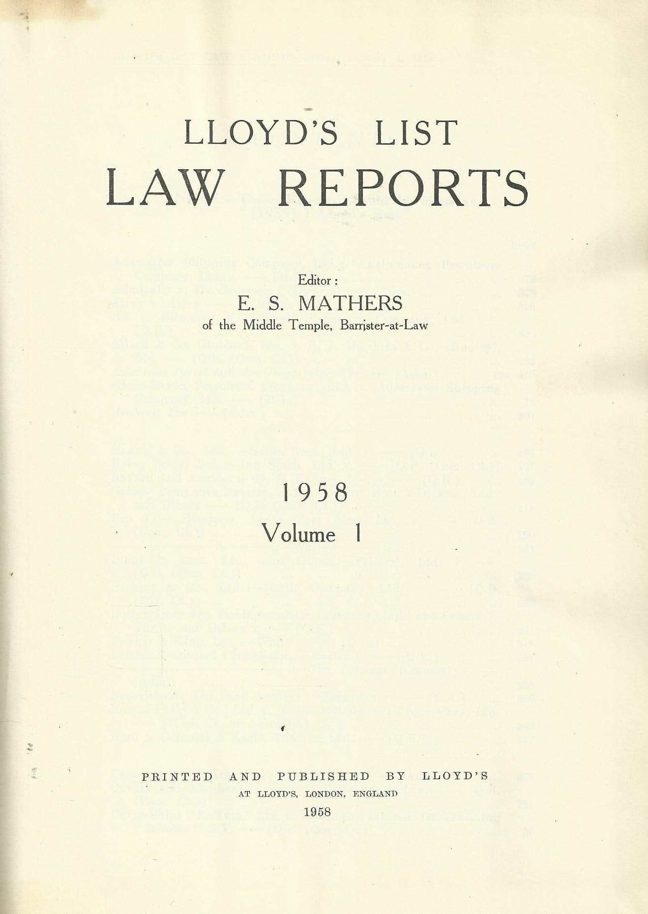 Lloyd's List Law Reports - 1958, Volume 1